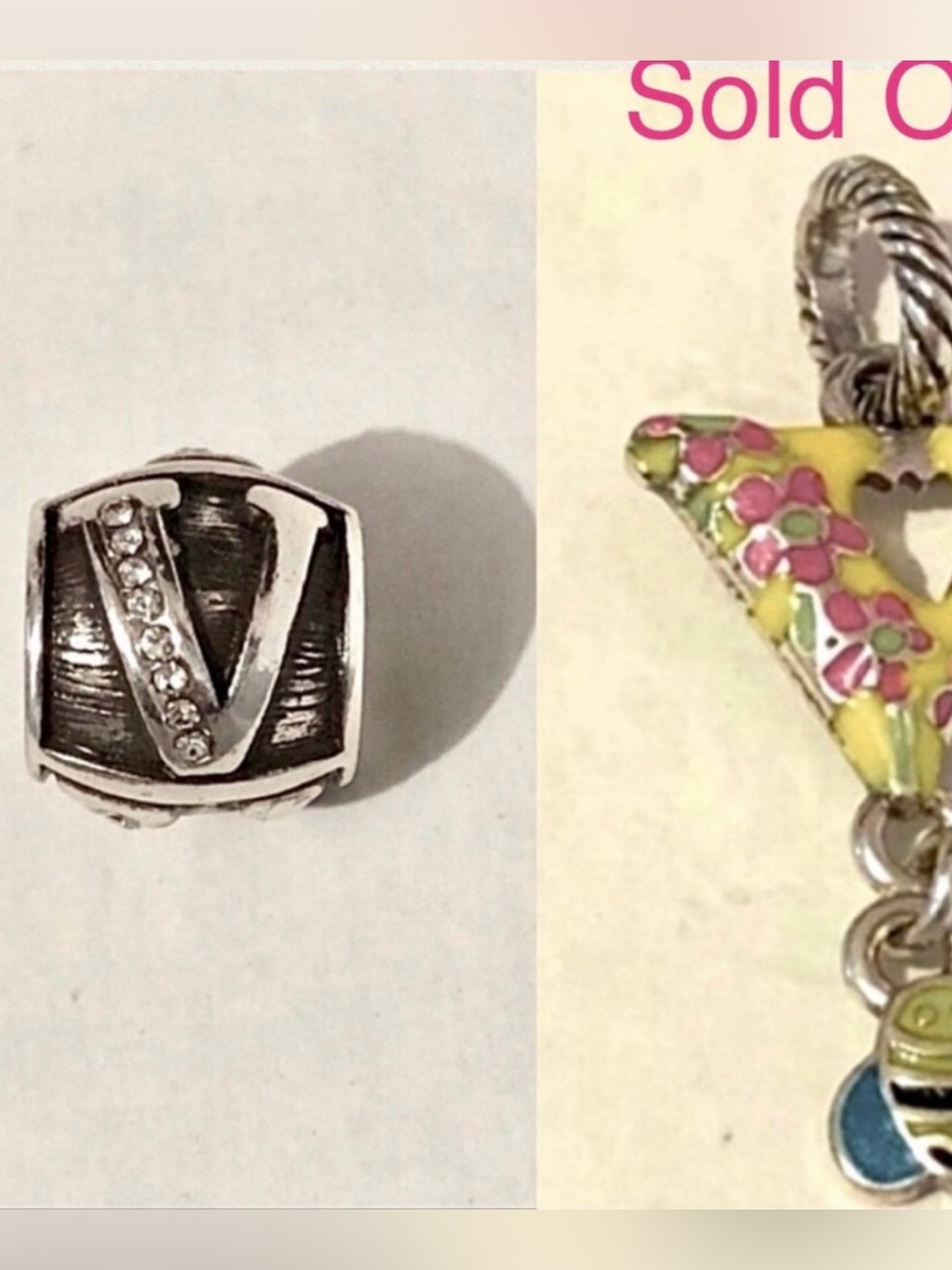 U pick! 🆕 Brighton letter V Alpha silver bead OR Yellow & pink charm Retired